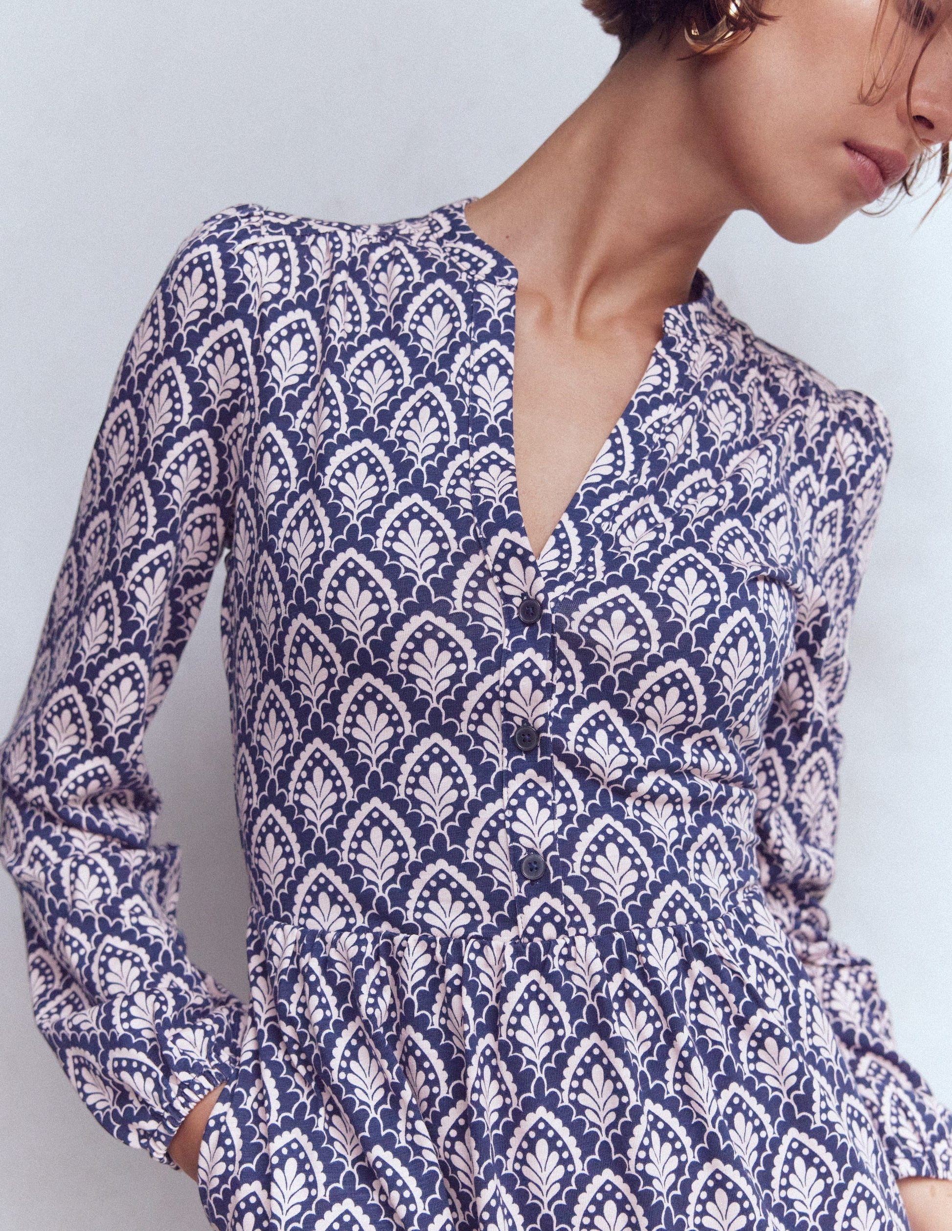 Amy Short Jersey Dress-Navy, Petal Terrace | Boden USA Amy Short Jersey Dress-Navy, Petal Terrace | Boden USA