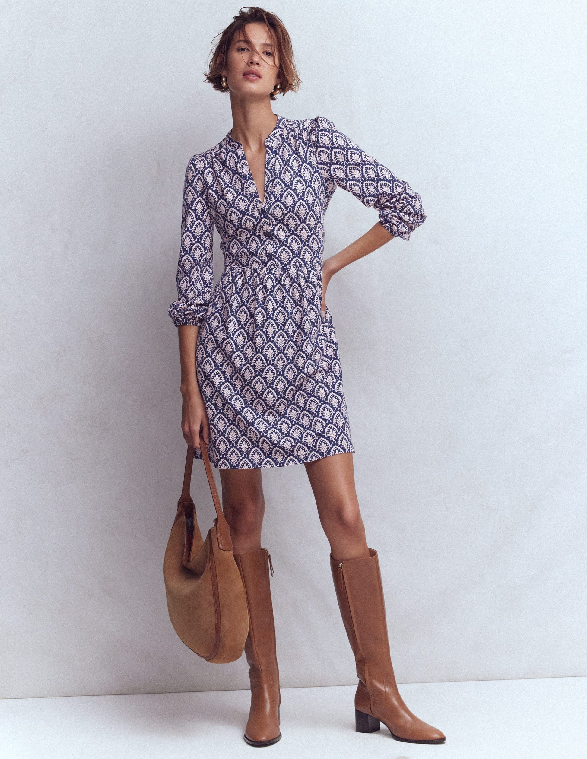 Amy Short Jersey Dress-Navy, Petal Terrace | Boden USA Amy Short Jersey Dress-Navy, Petal Terrace | Boden USA