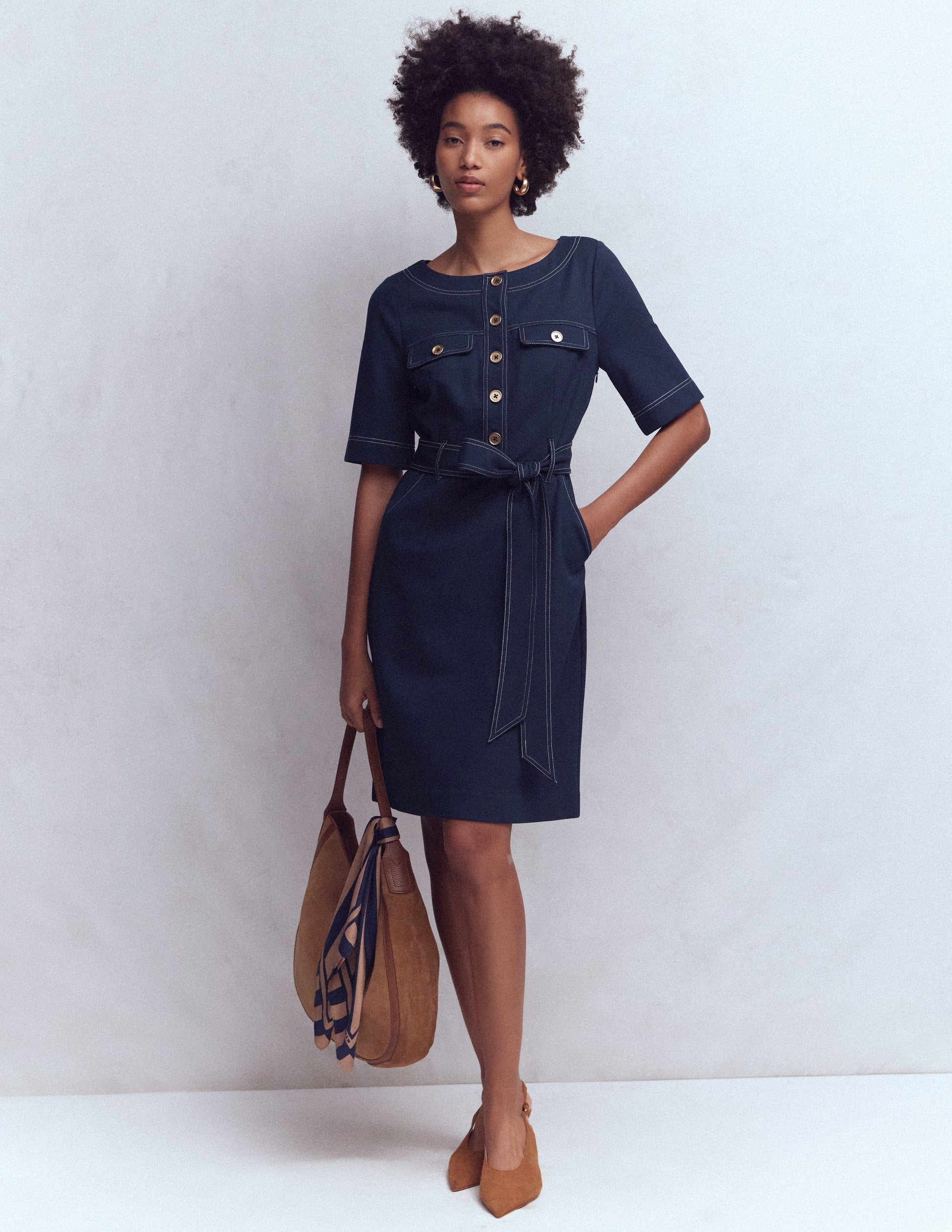Bria Ponte Shift Dress-Navy-1