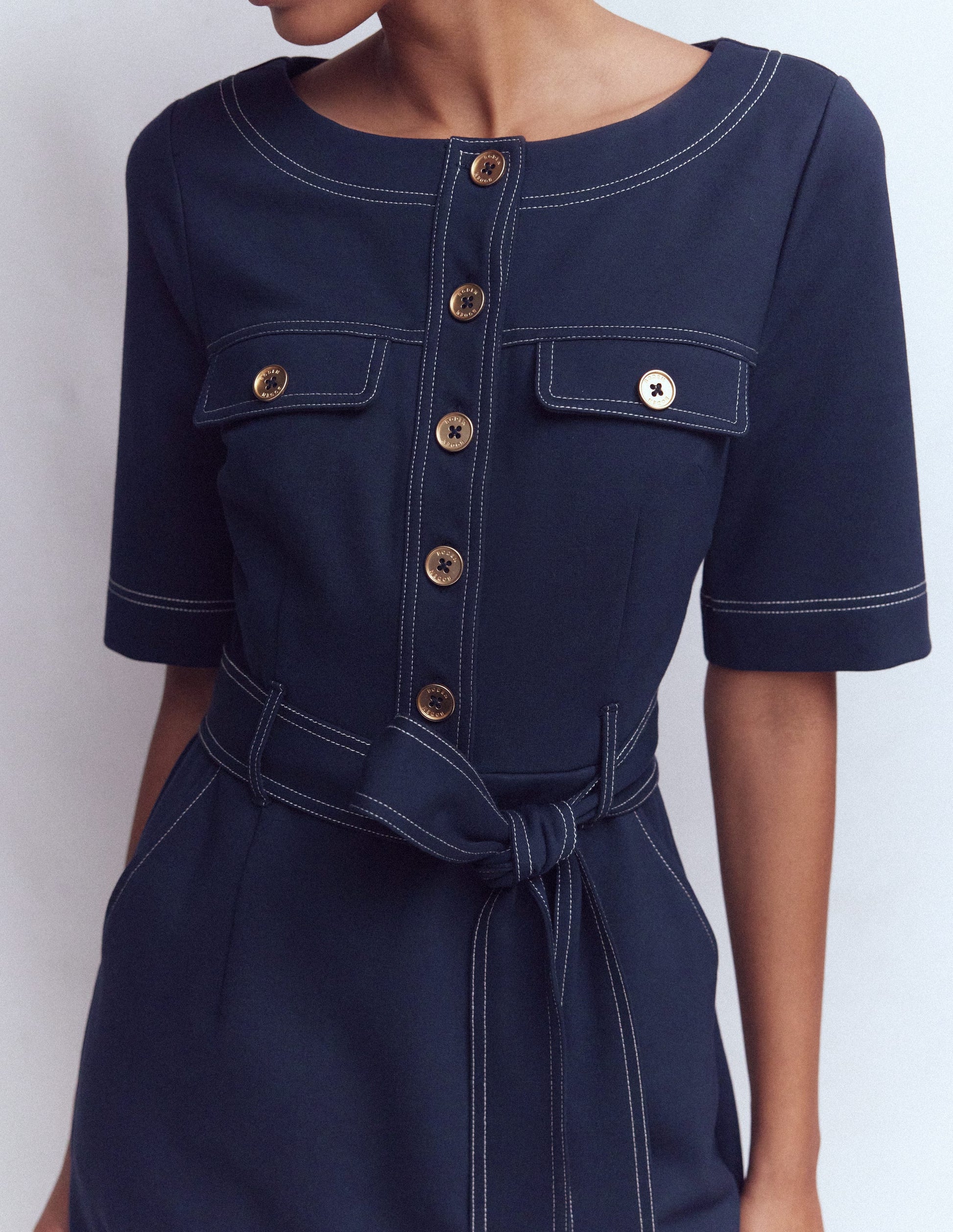 Bria Ponte Shift Dress-Navy-2