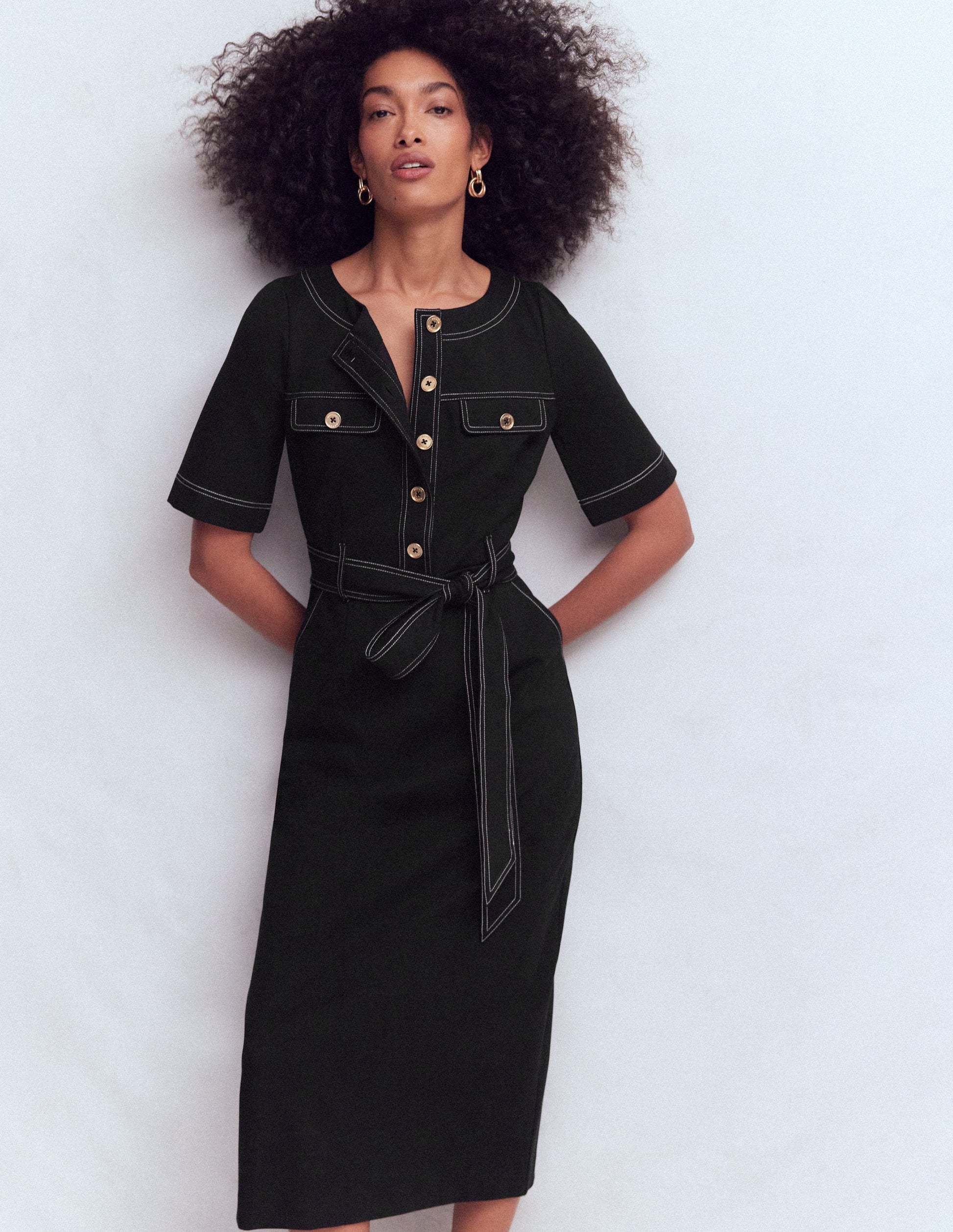 Boden Women's Bria Ponte Midi Dress in Black