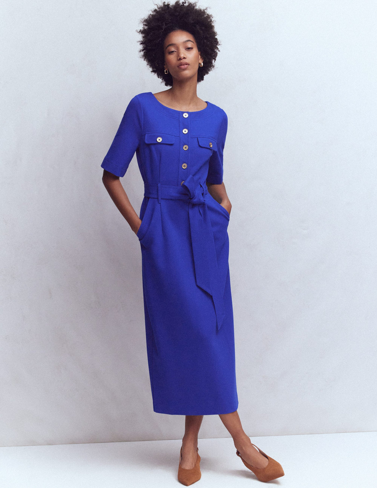 Bria Ponte Midi Dress-Bright Blue - Image 1