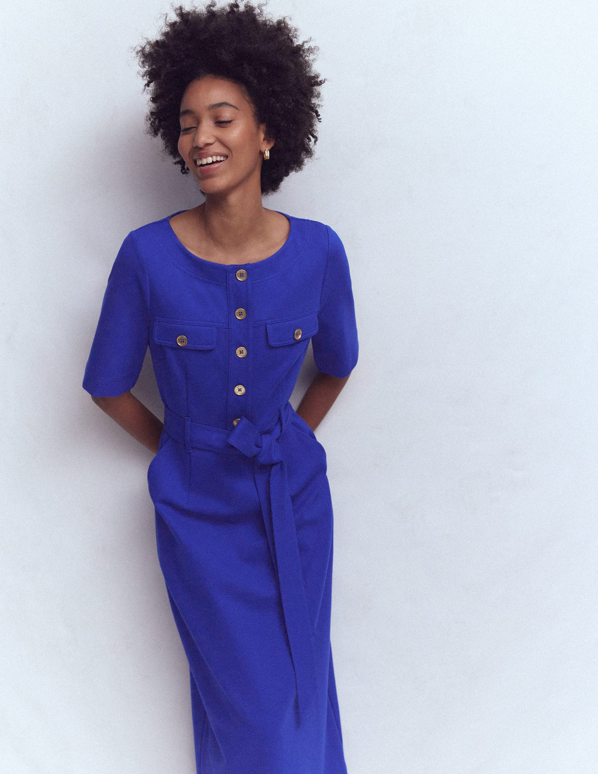 Bria Ponte Midi Dress-Bright Blue - Image 4