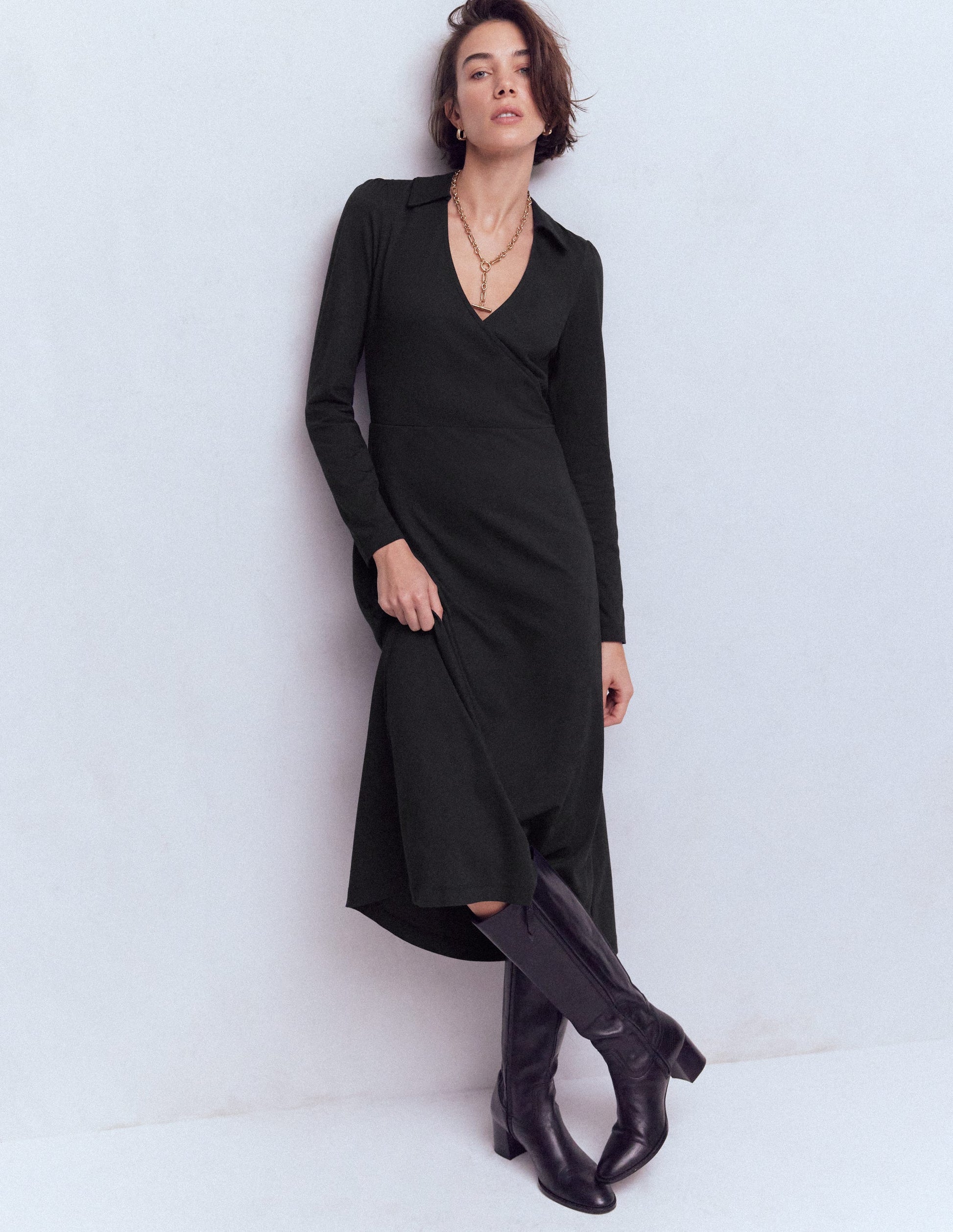 Carla Jersey Wrap Dress-Black-1