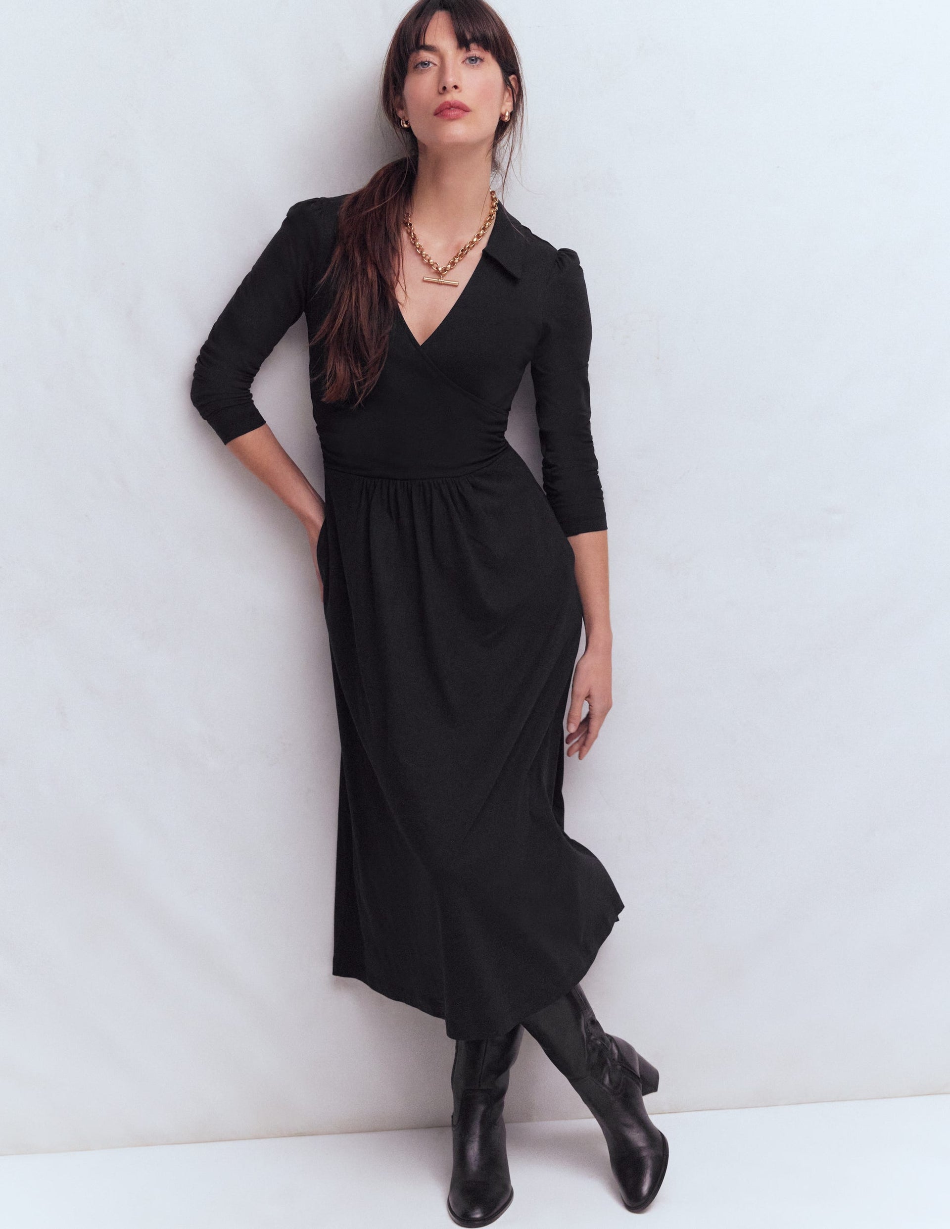 Boden Women's Carla Jersey Wrap Dress in Black