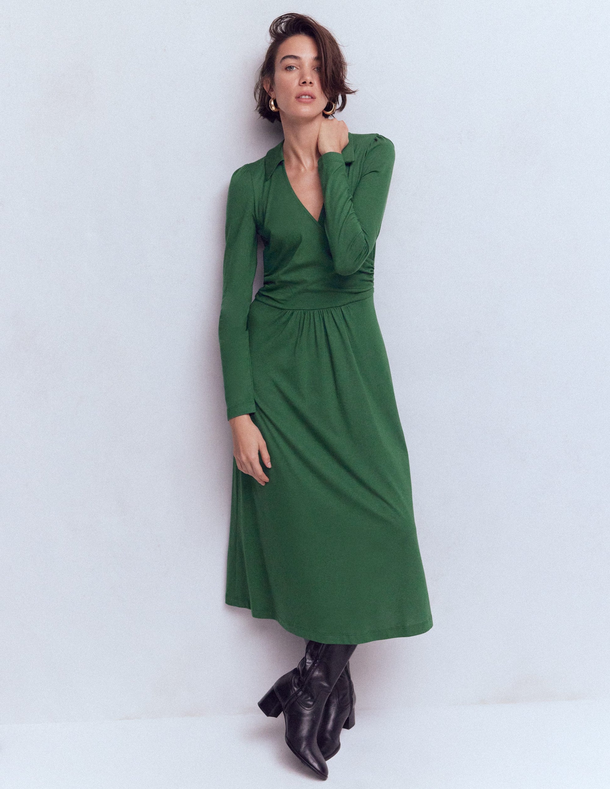 Carla Jersey Wrap Dress-Hunter Green-1