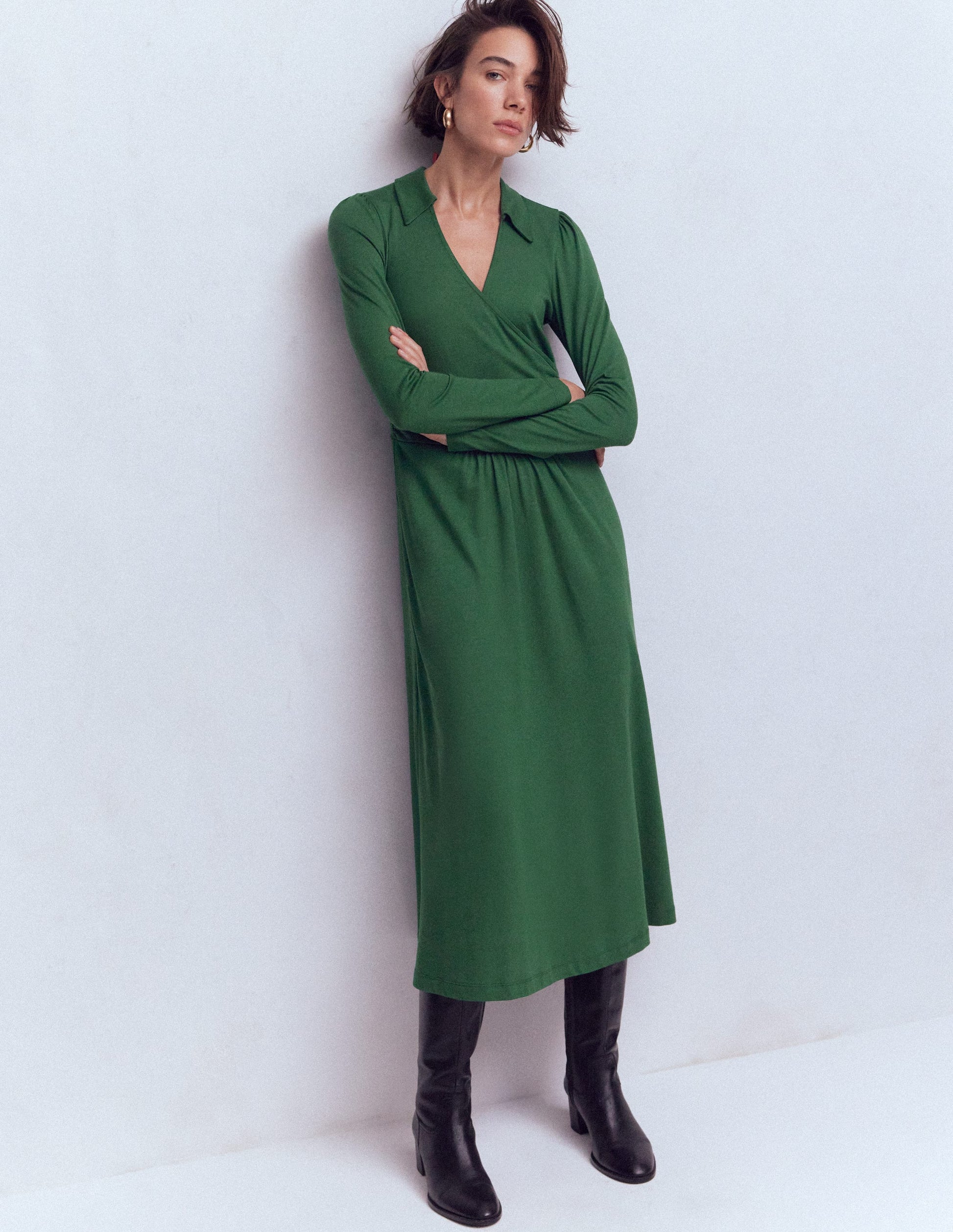 Carla Jersey Wrap Dress-Hunter Green-4