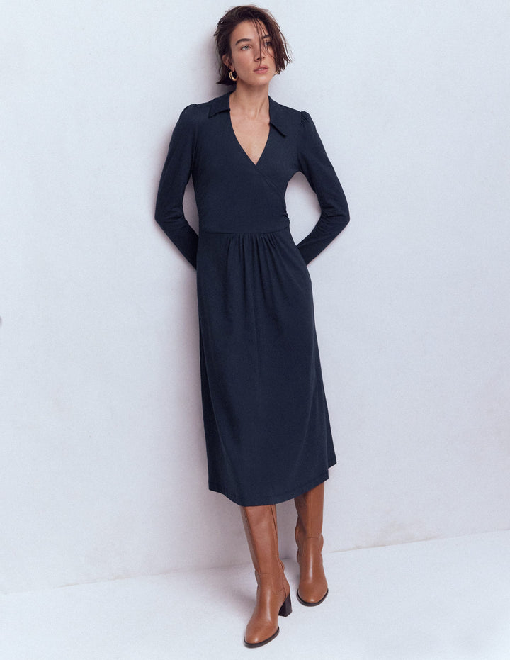 Carla Jersey Wrap Dress-Navy