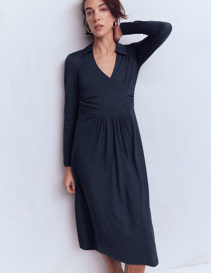 Carla Jersey Wrap Dress-Navy-4