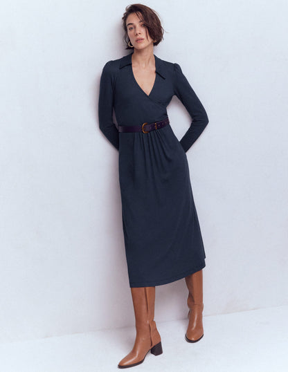 Carla Jersey Wrap Dress-Navy-5