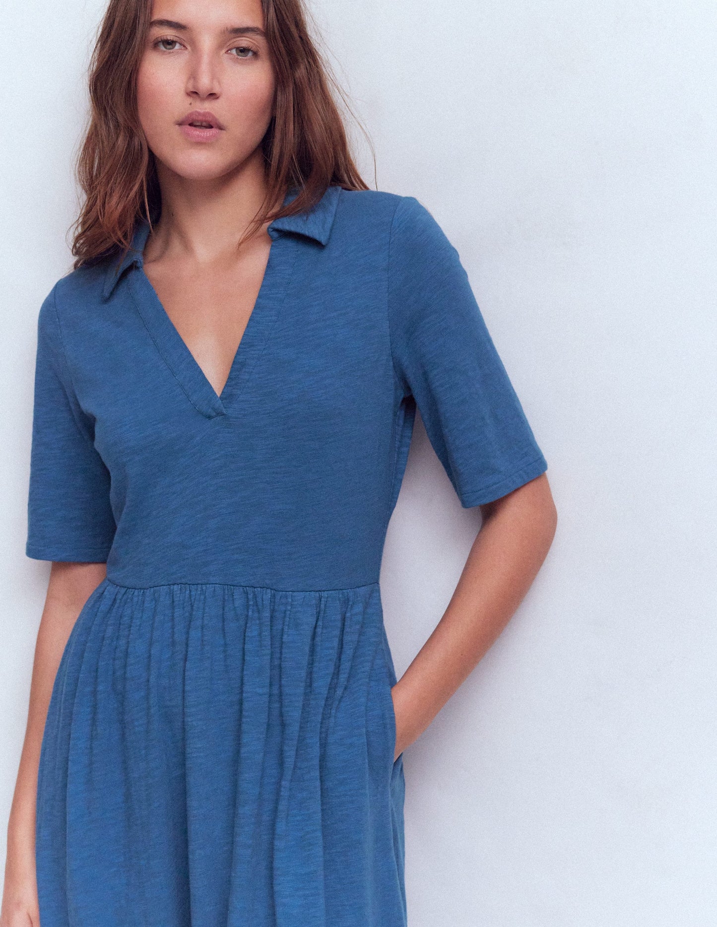 Aria Collared Jersey Dress-Tourmaline Blue