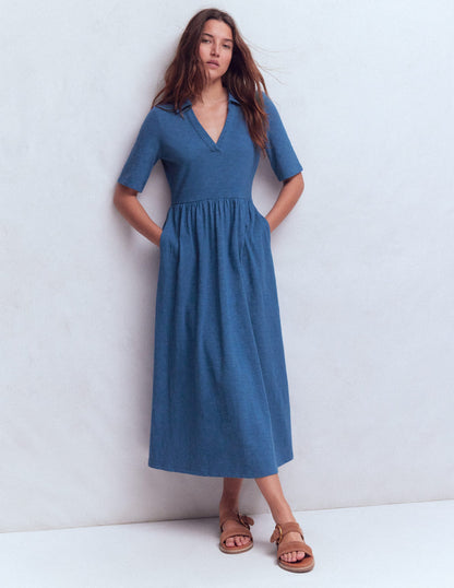 Aria Collared Jersey Dress-Tourmaline Blue-4