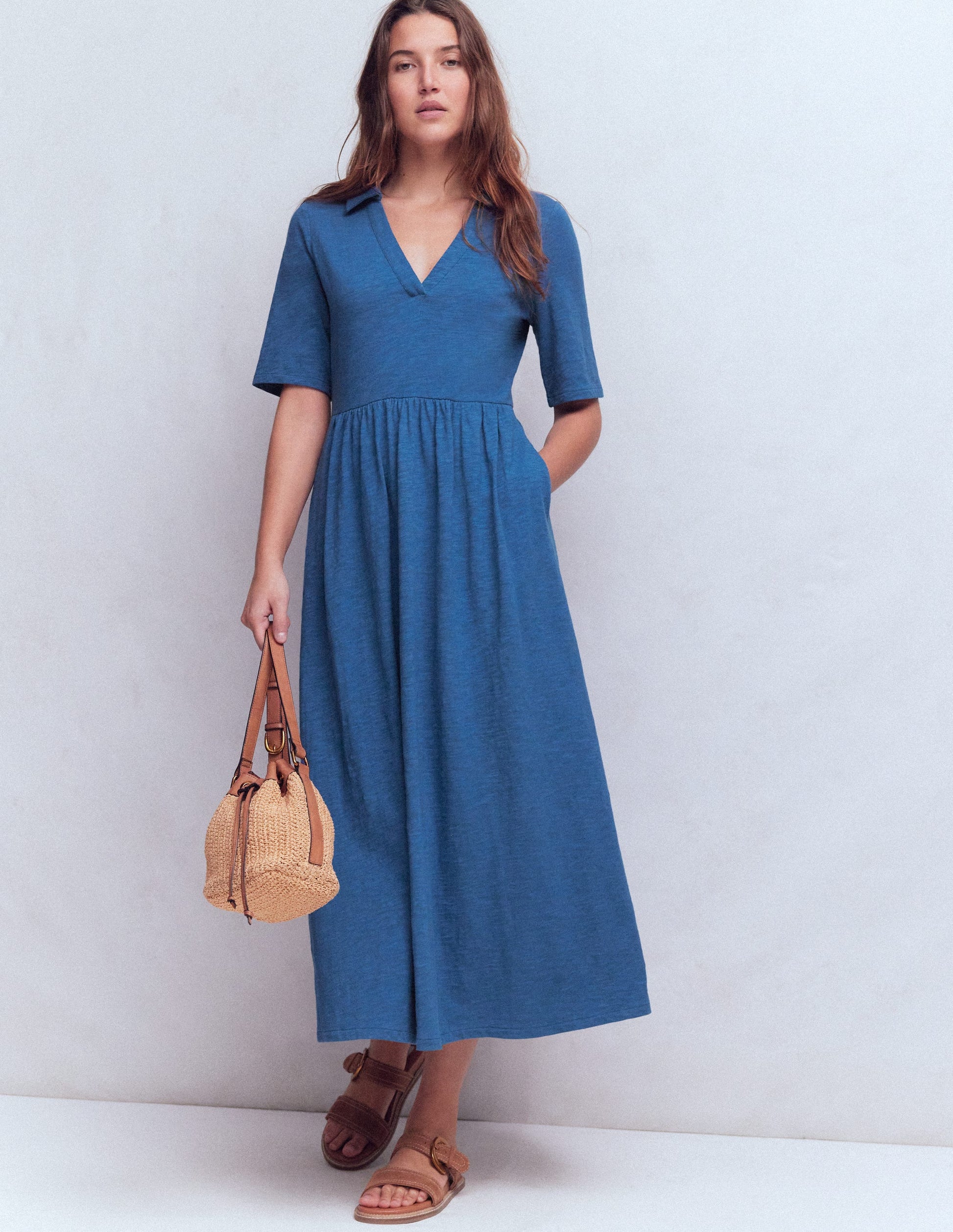 Aria Collared Jersey Dress-Tourmaline Blue-5