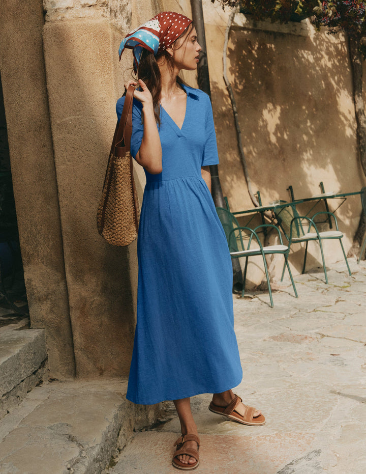 Aria Collared Jersey Dress-Tourmaline Blue