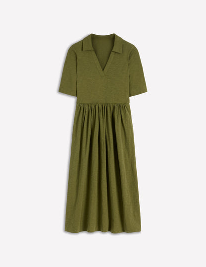 Aria Collared Jersey Dress-Promenade Green-7