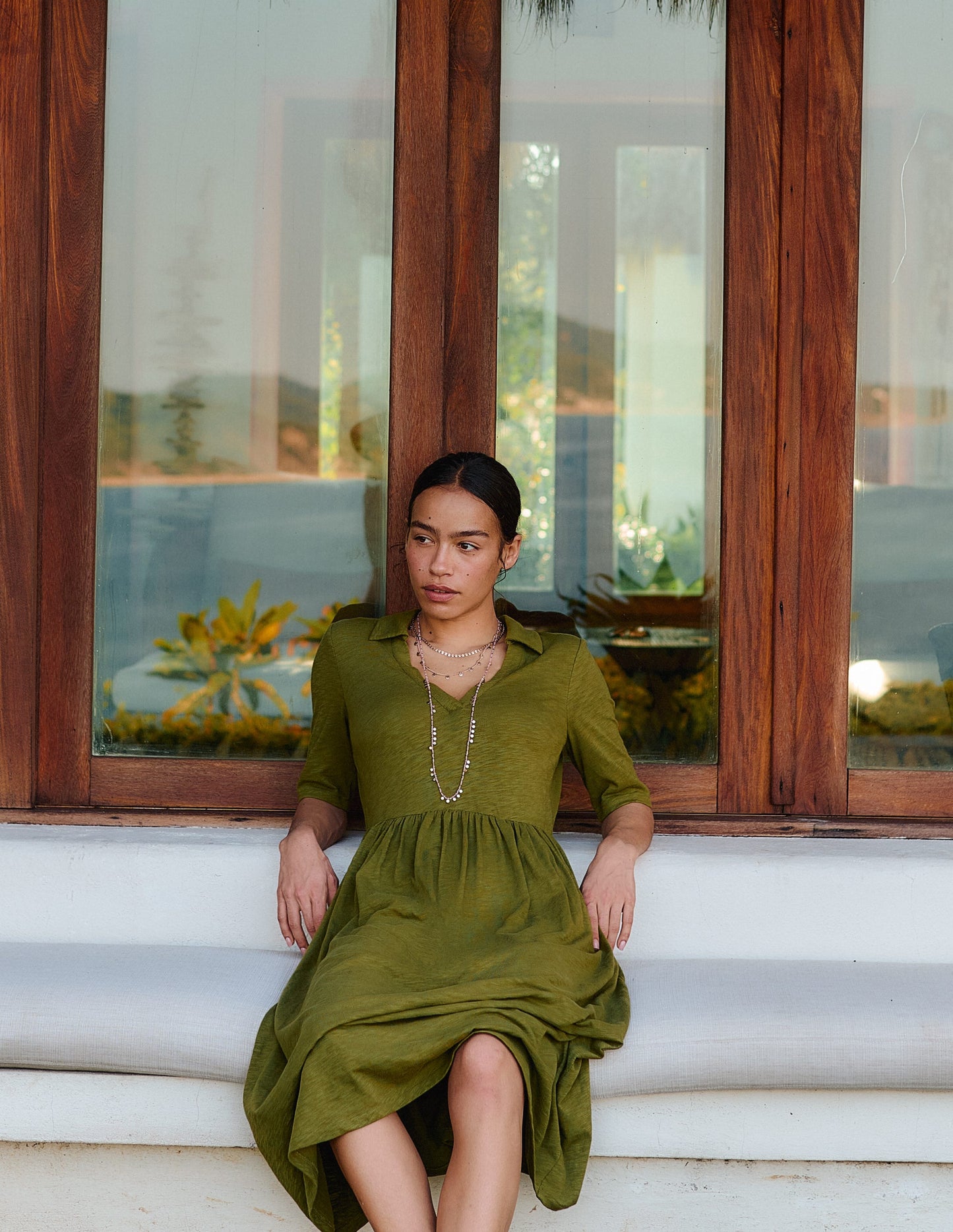 Aria Collared Jersey Dress-Promenade Green