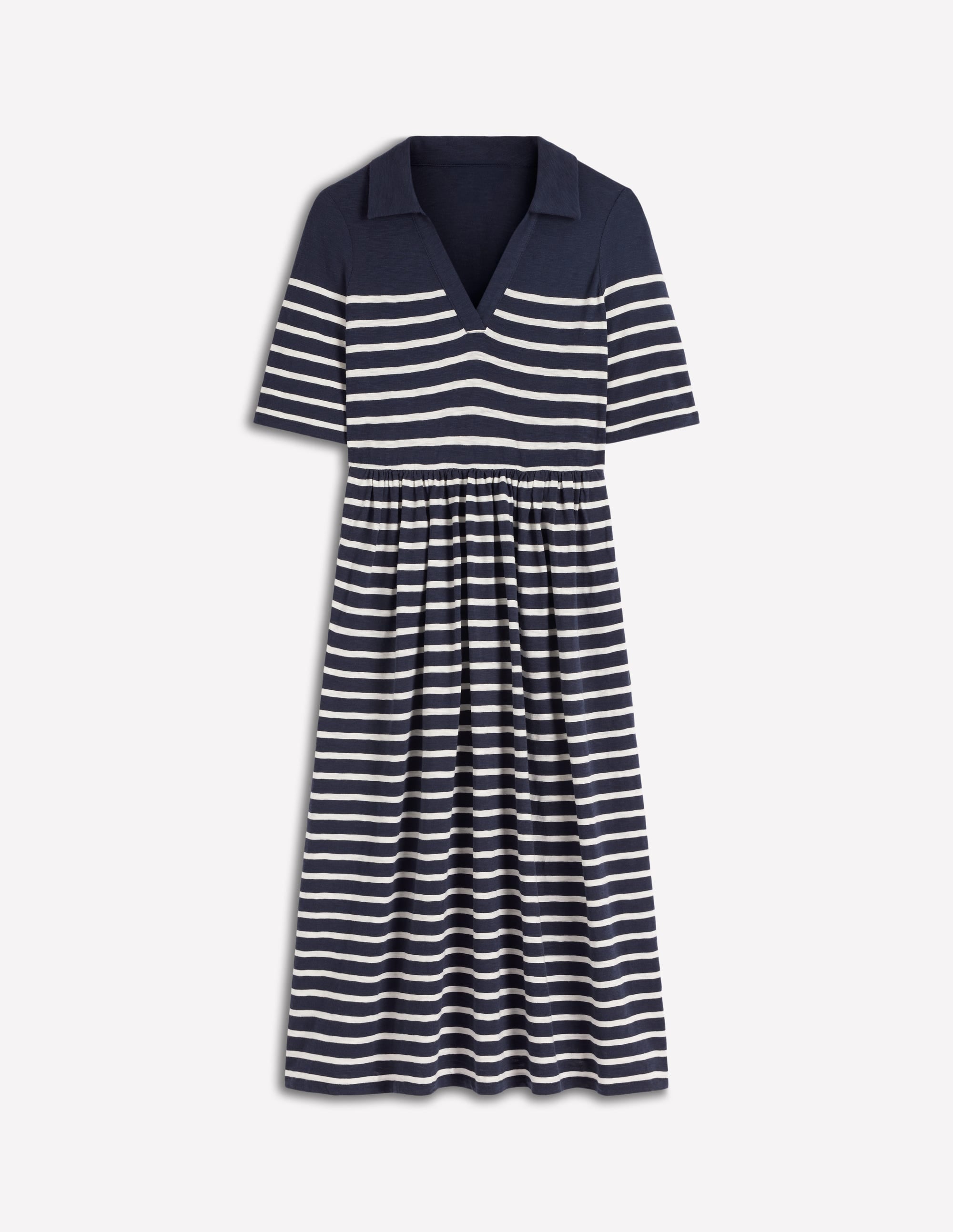 Aria Collared Jersey Dress-Navy, Ivory Stripe - Image 6