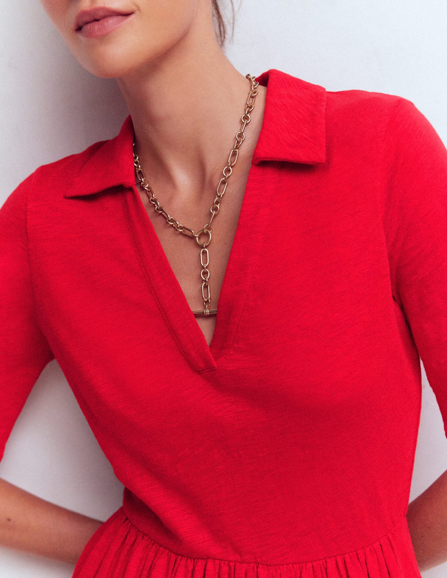 Aria Collared Jersey Dress-Merida Red