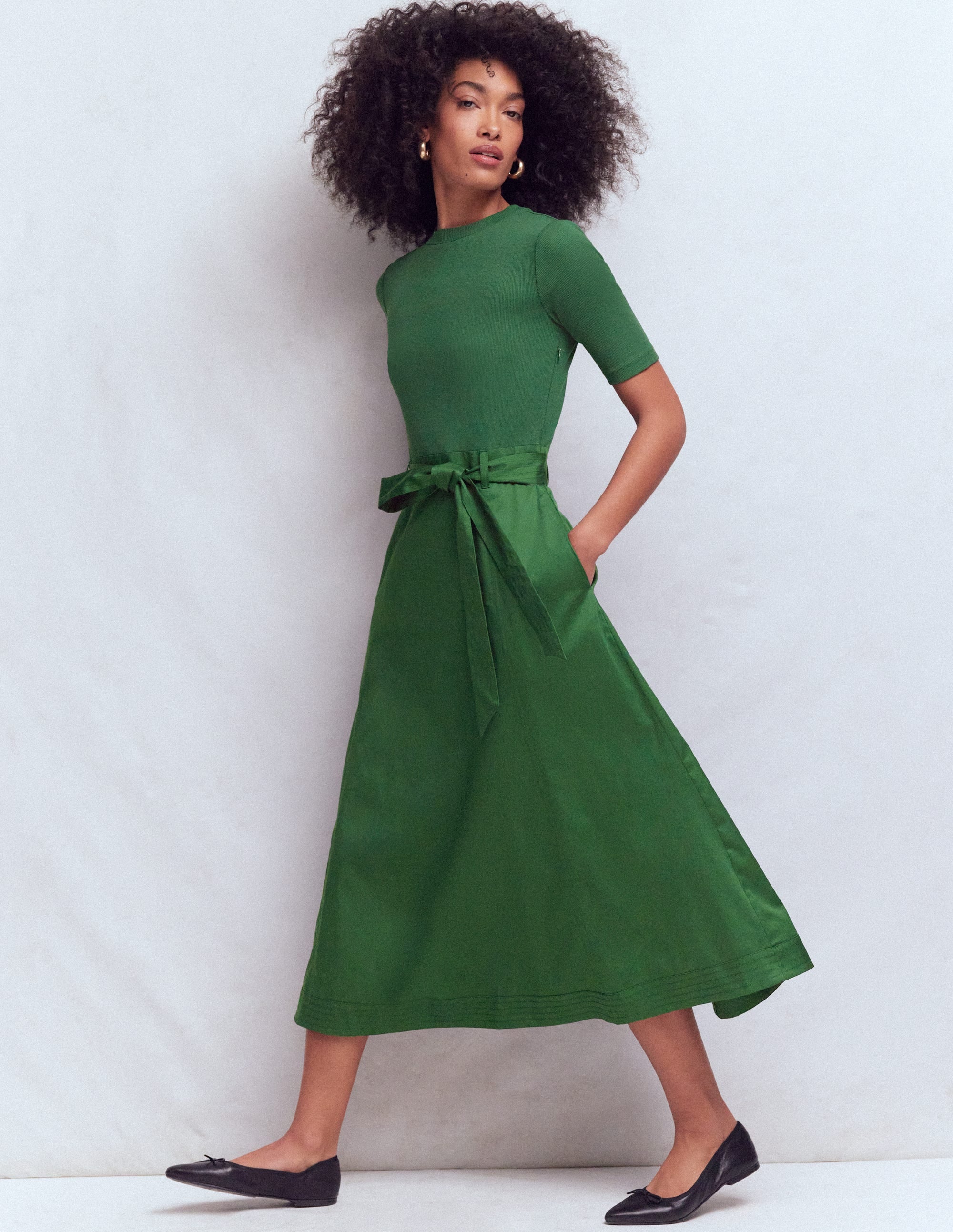 Crew Neck Mix Media Dress - Promenade Green