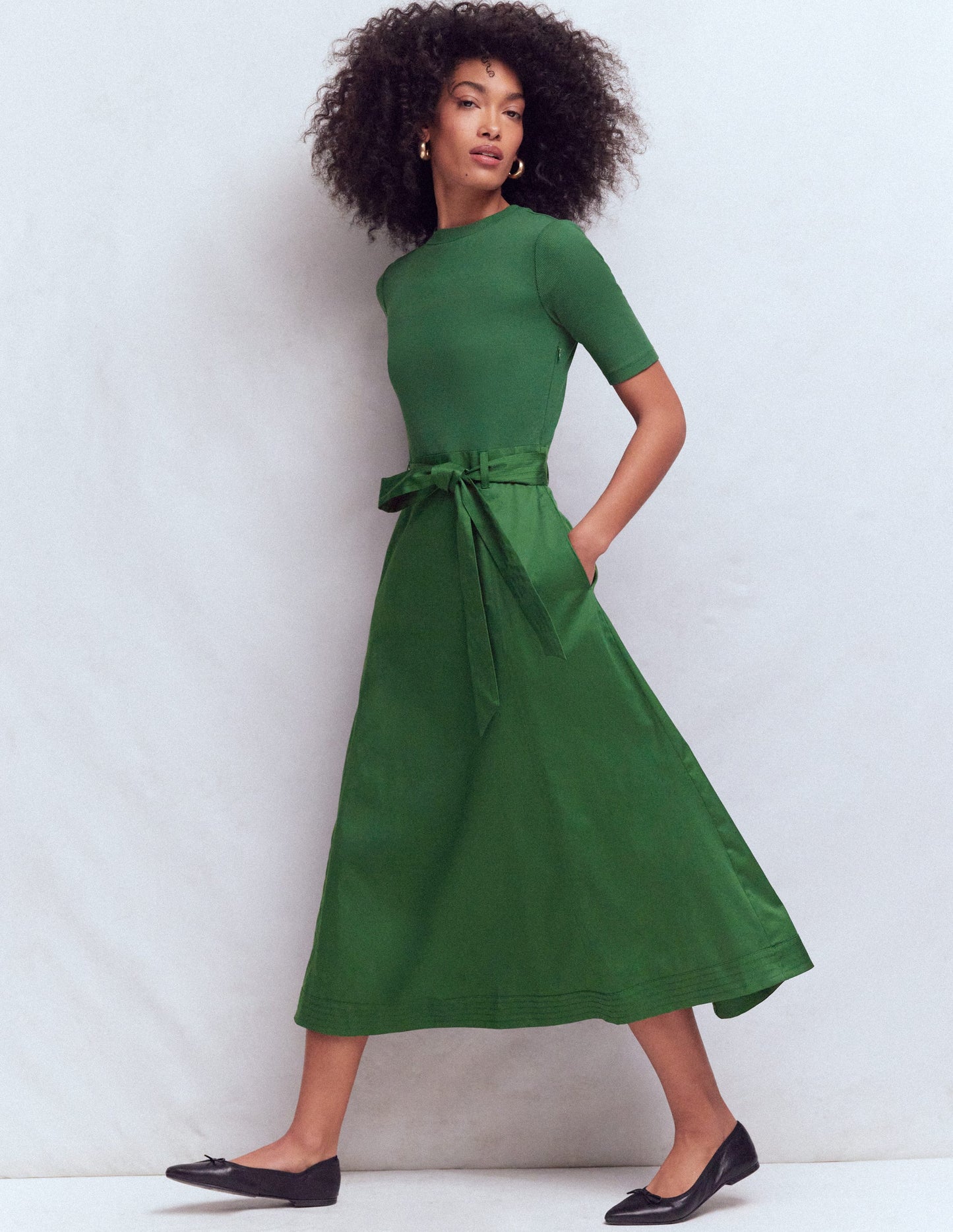 Crew Neck Mix Media Dress-Promenade Green