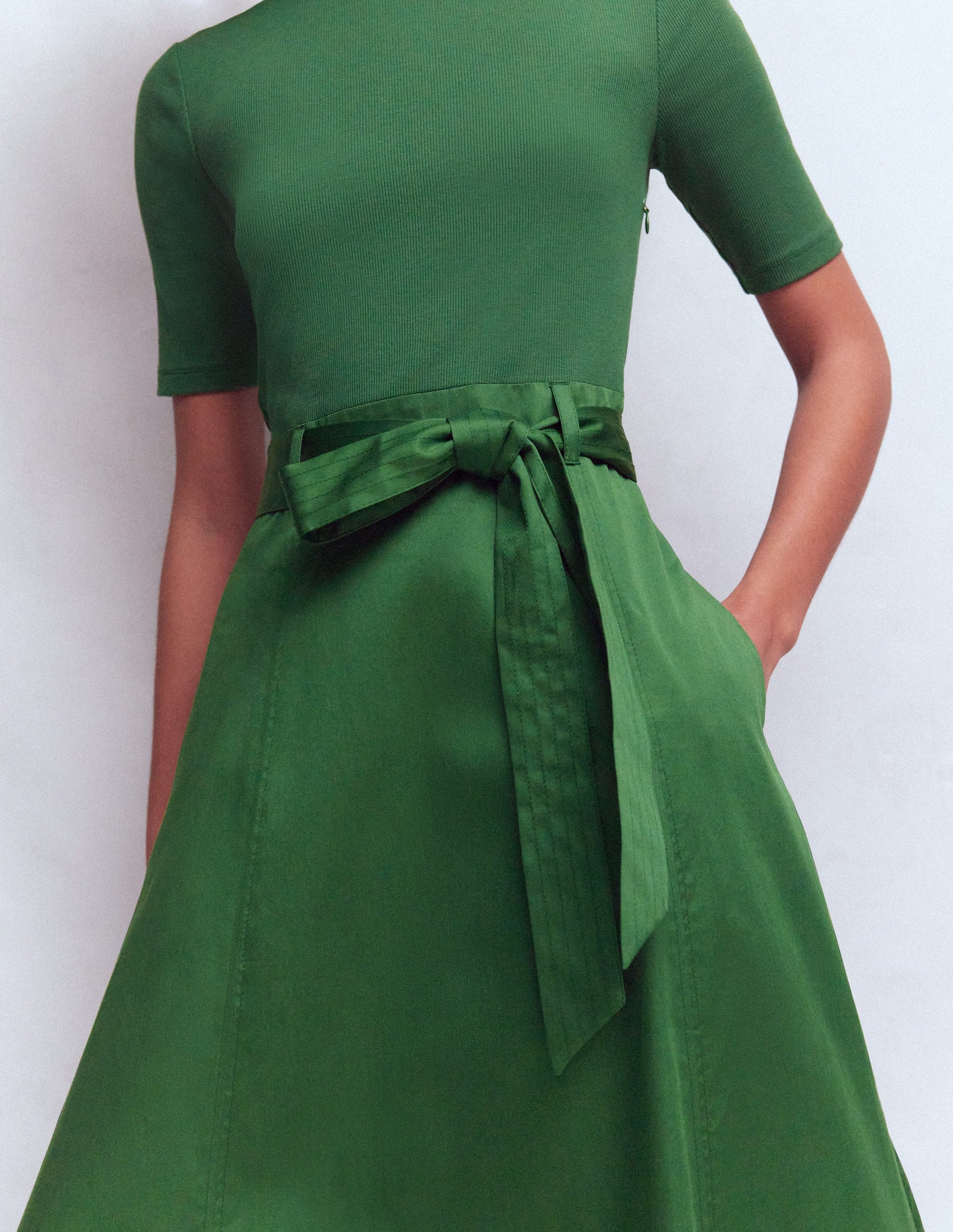 Crew Neck Mix Media Dress-Promenade Green-2