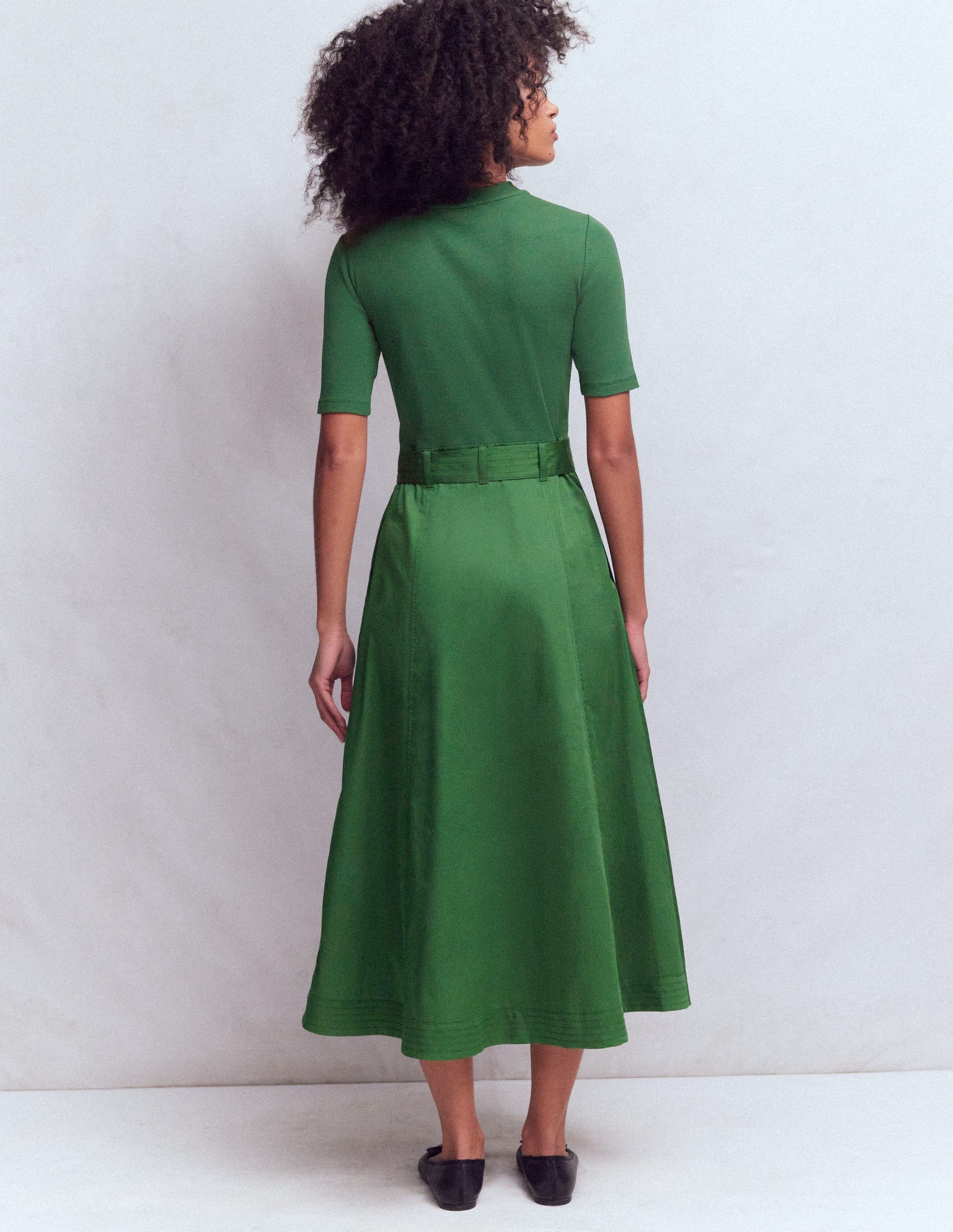 Crew Neck Mix Media Dress-Promenade Green | Boden USA Crew Neck Mix Media Dress-Promenade Green | Boden USA