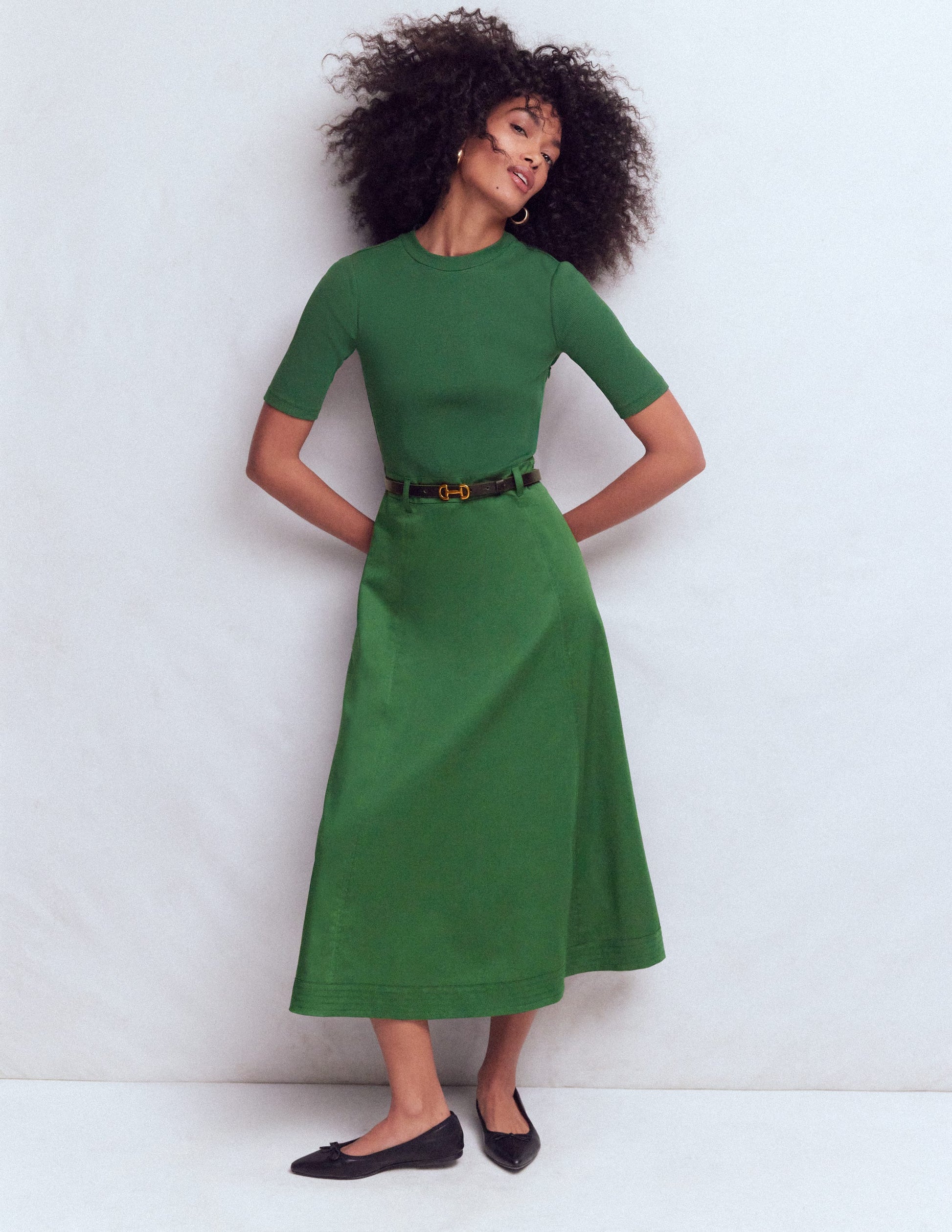 Crew Neck Mix Media Dress-Promenade Green | Boden USA Crew Neck Mix Media Dress-Promenade Green | Boden USA