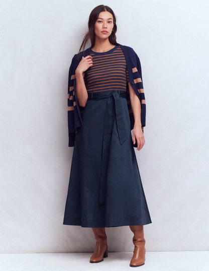 Crew Neck Mix Media Dress-Navy Stripe-1