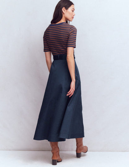 Crew Neck Mix Media Dress-Navy Stripe-3