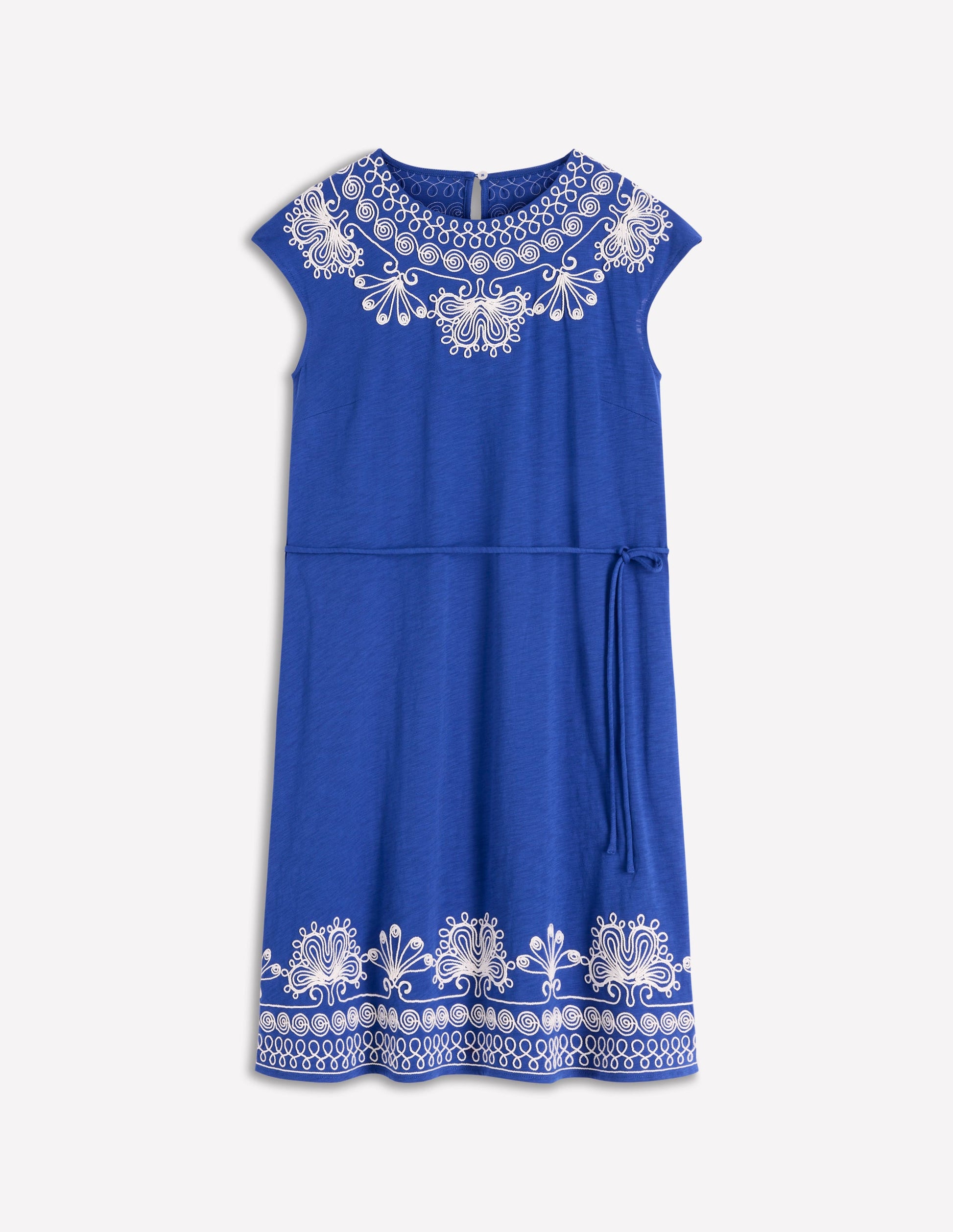 Embroidered Jersey Short Dress-Bright Blue-6