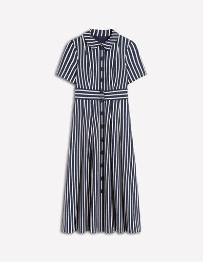 Bridget Ponte Shirt Dress-Navy Ivory Stripe-5