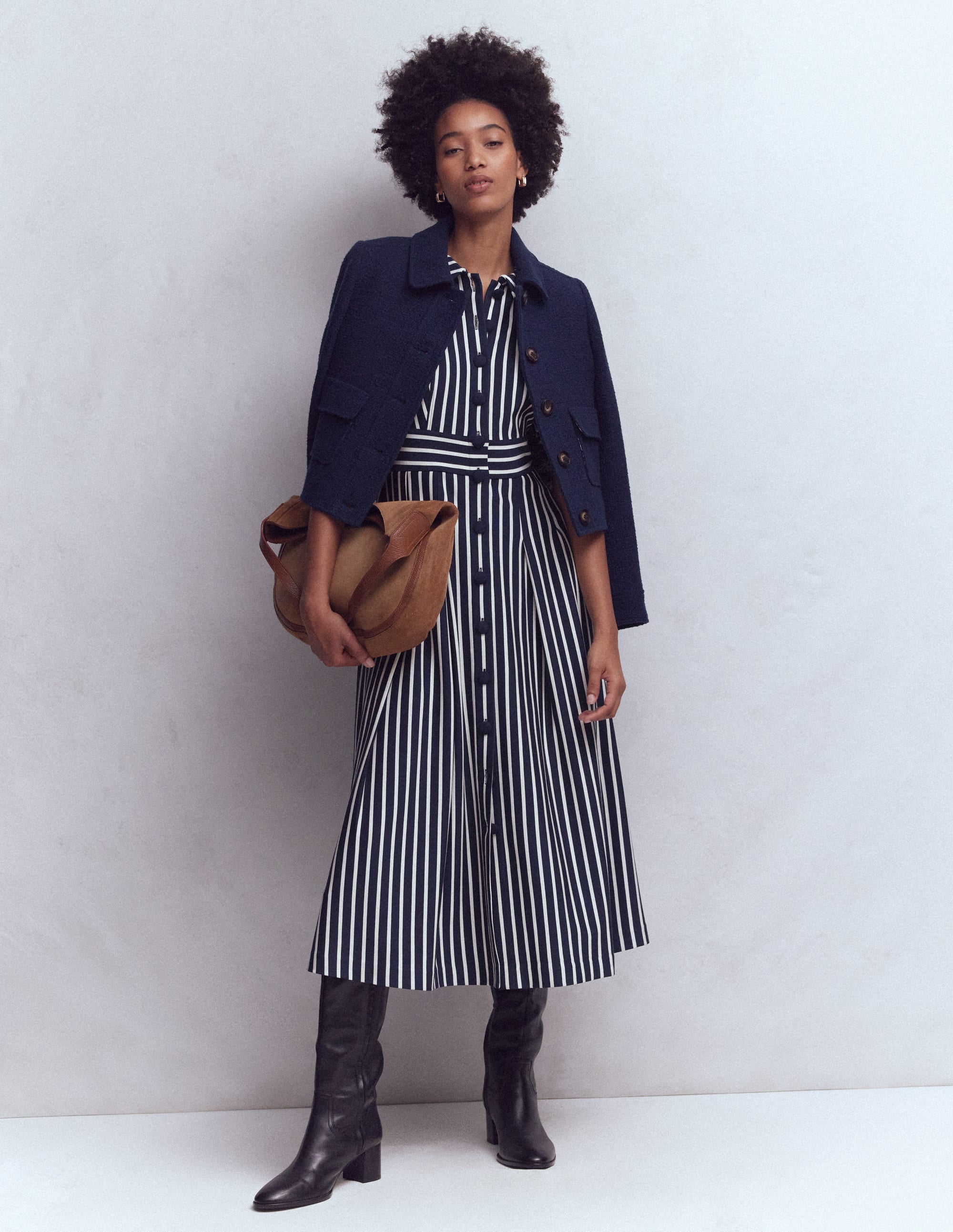 Bridget Ponte Shirt Dress-Navy and Ivory Stripe | Boden USA