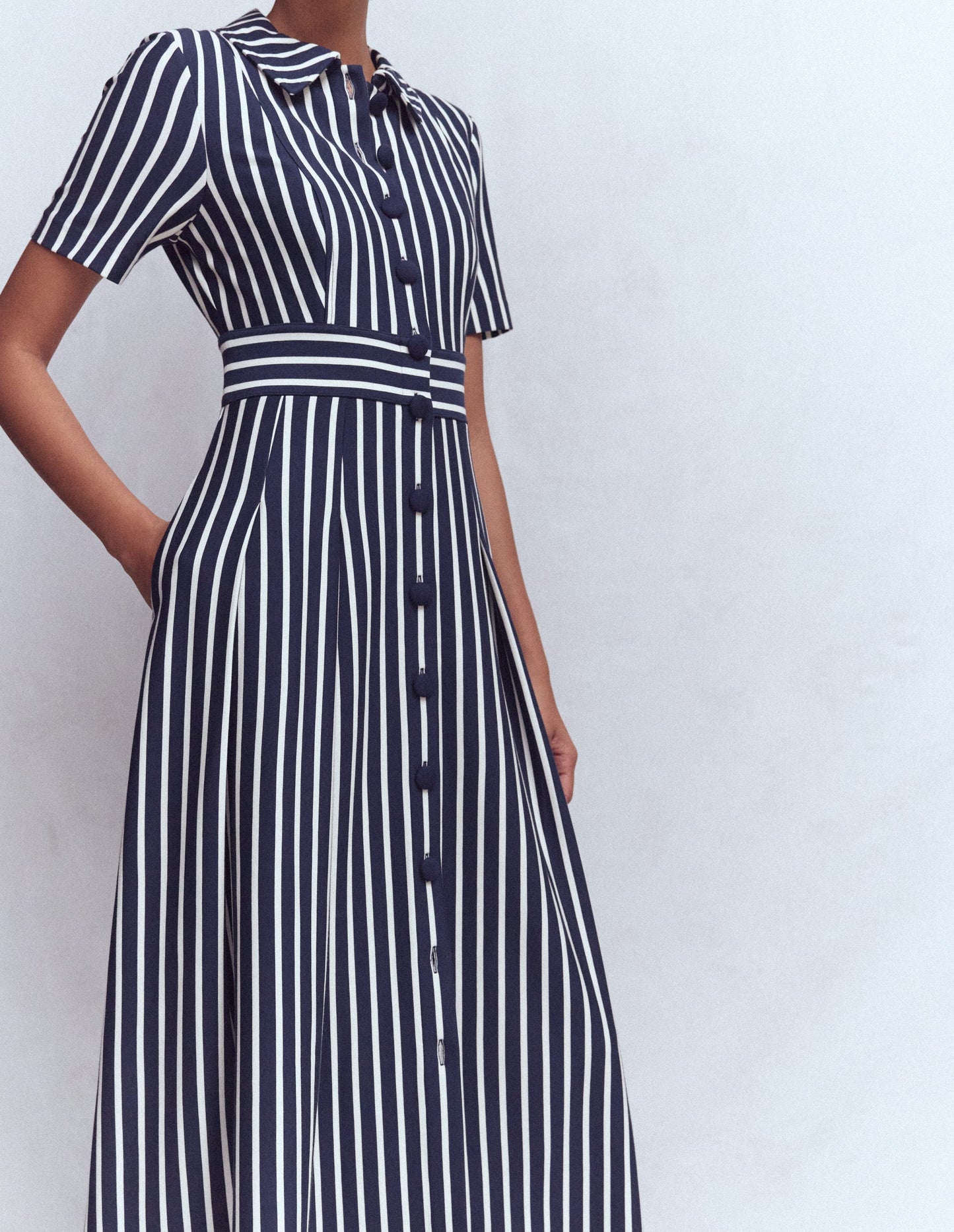 Bridget Ponte Shirt Dress-Navy Ivory Stripe
