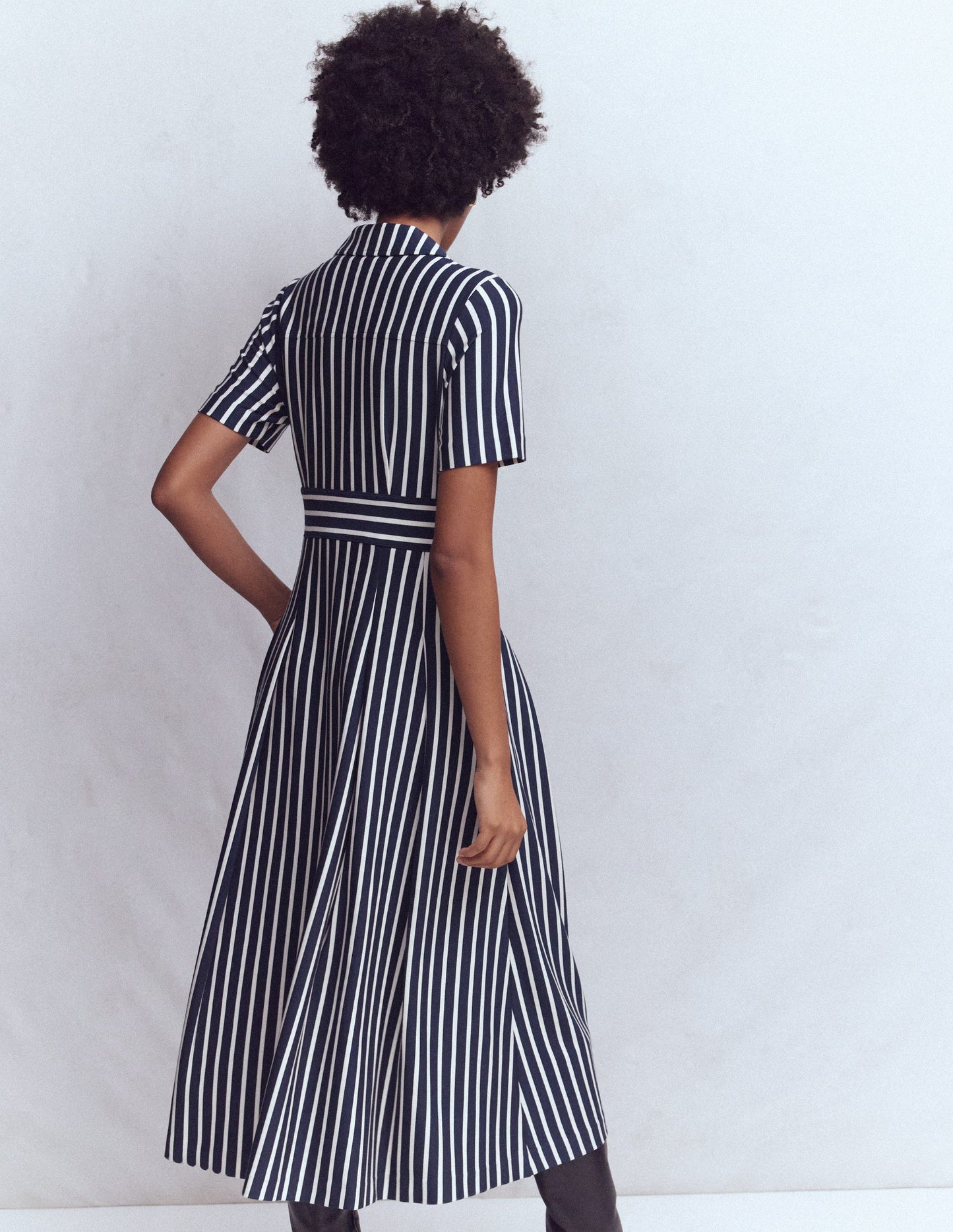 Bridget Ponte Shirt Dress-Navy Ivory Stripe