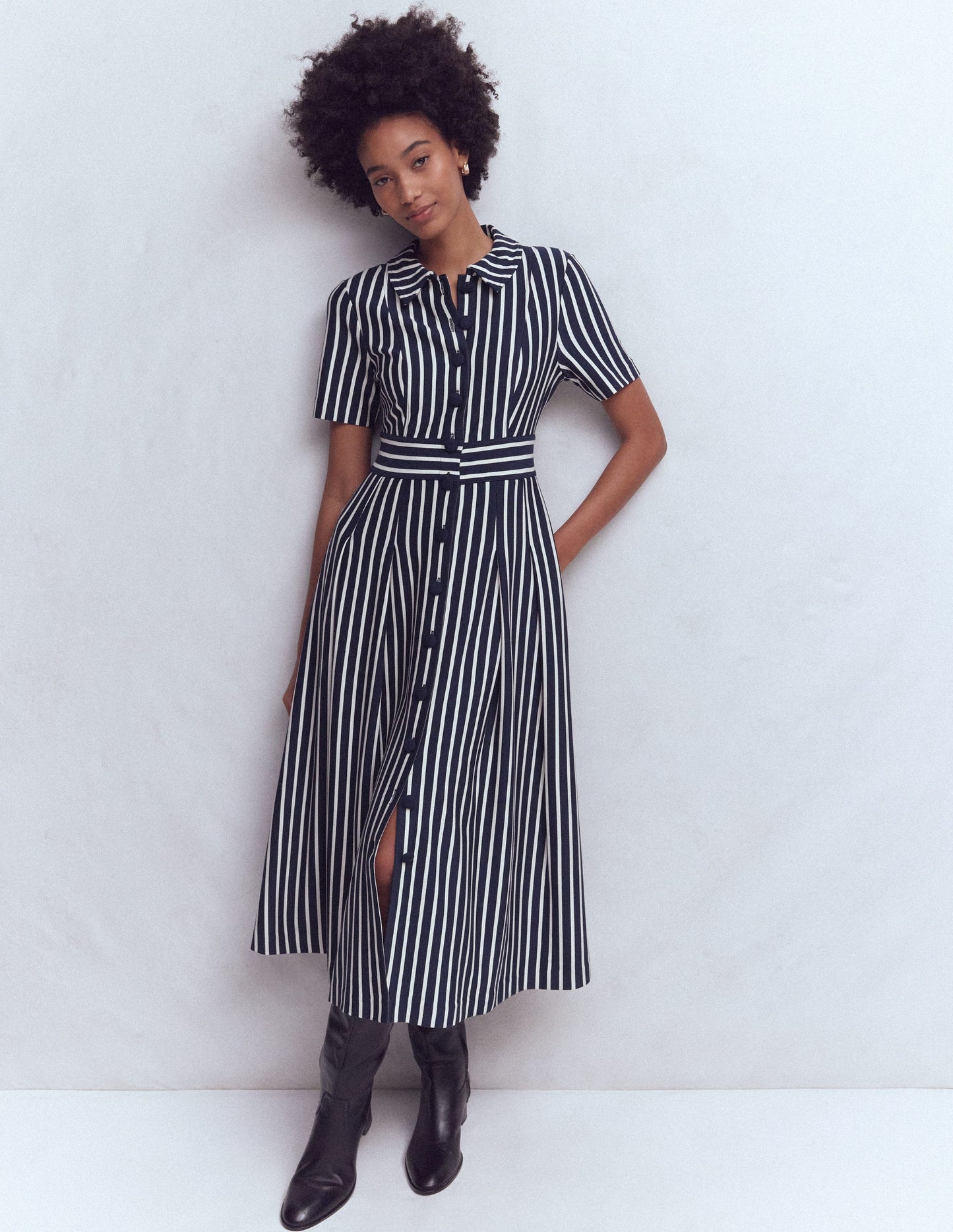 Bridget Ponte Shirt Dress-Navy Ivory Stripe