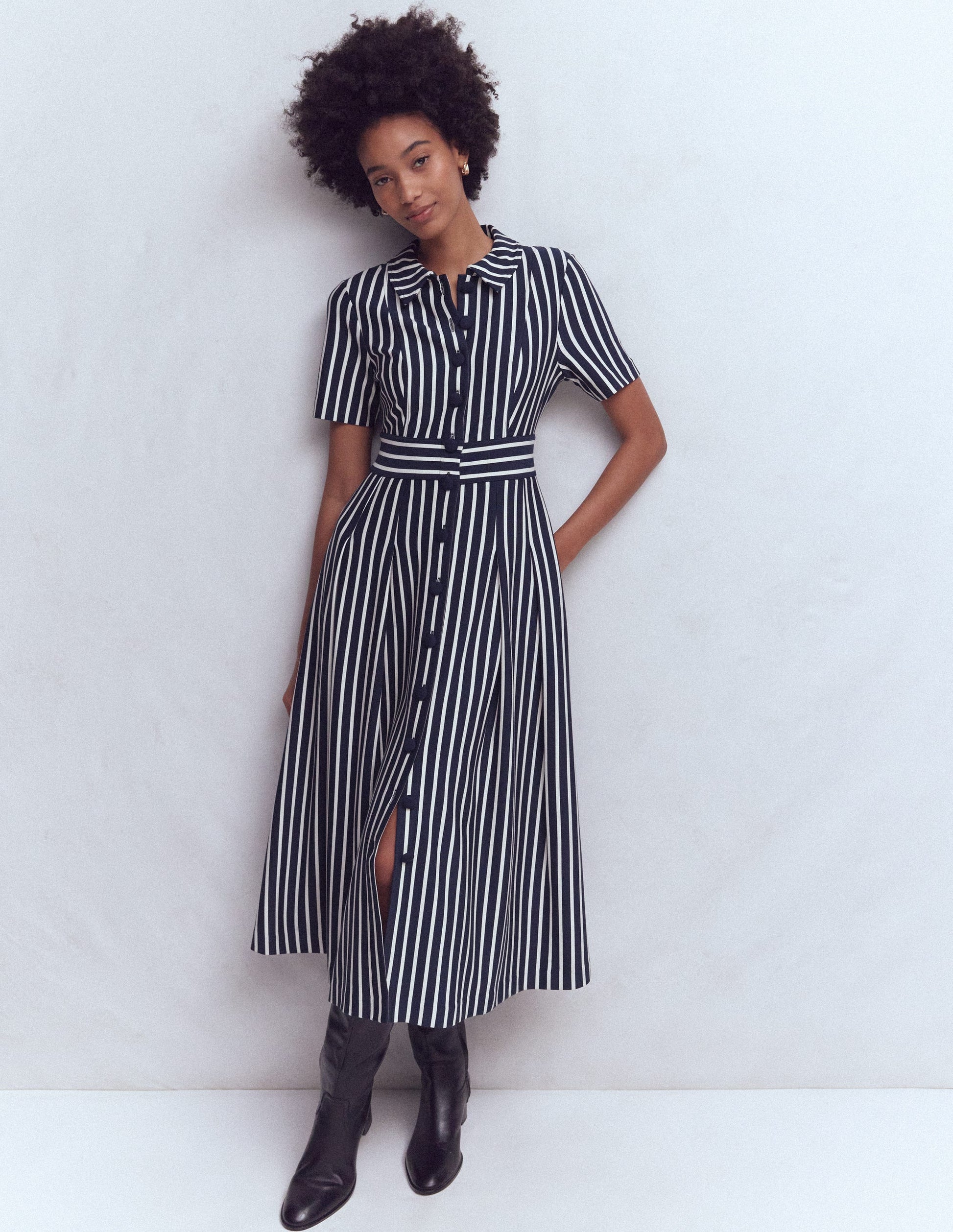 Bridget Ponte Shirt Dress-Navy Ivory Stripe-4