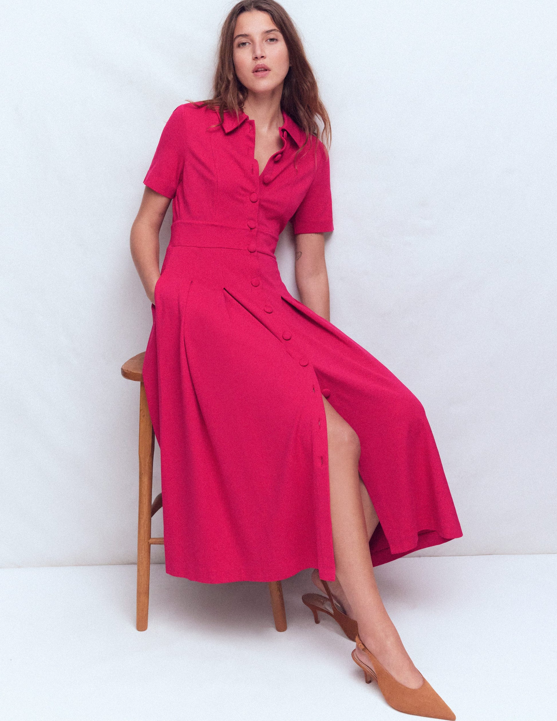 Bridget Ponte Shirt Dress-Pomegranate-2