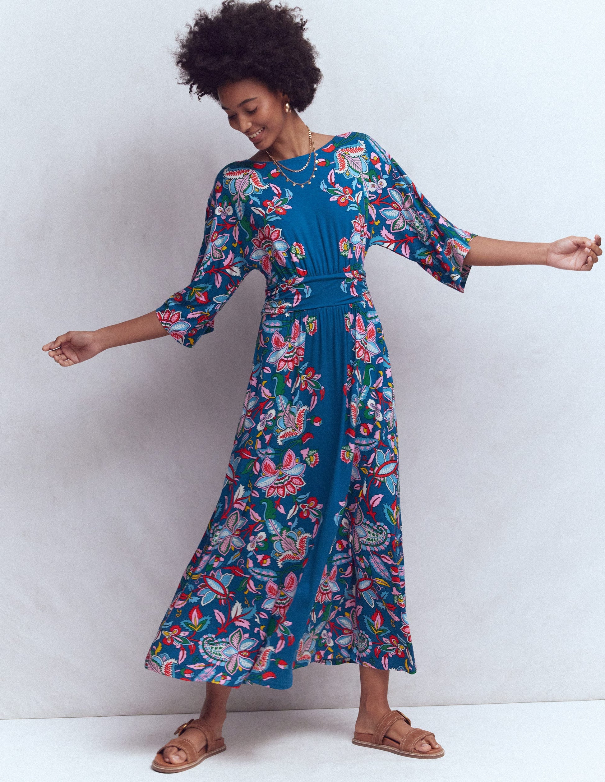 Imelda Kimono Jersey Dress-Blue, Botanical Trail | Boden USA Imelda Kimono Jersey Dress-Blue, Botanical Trail | Boden USA
