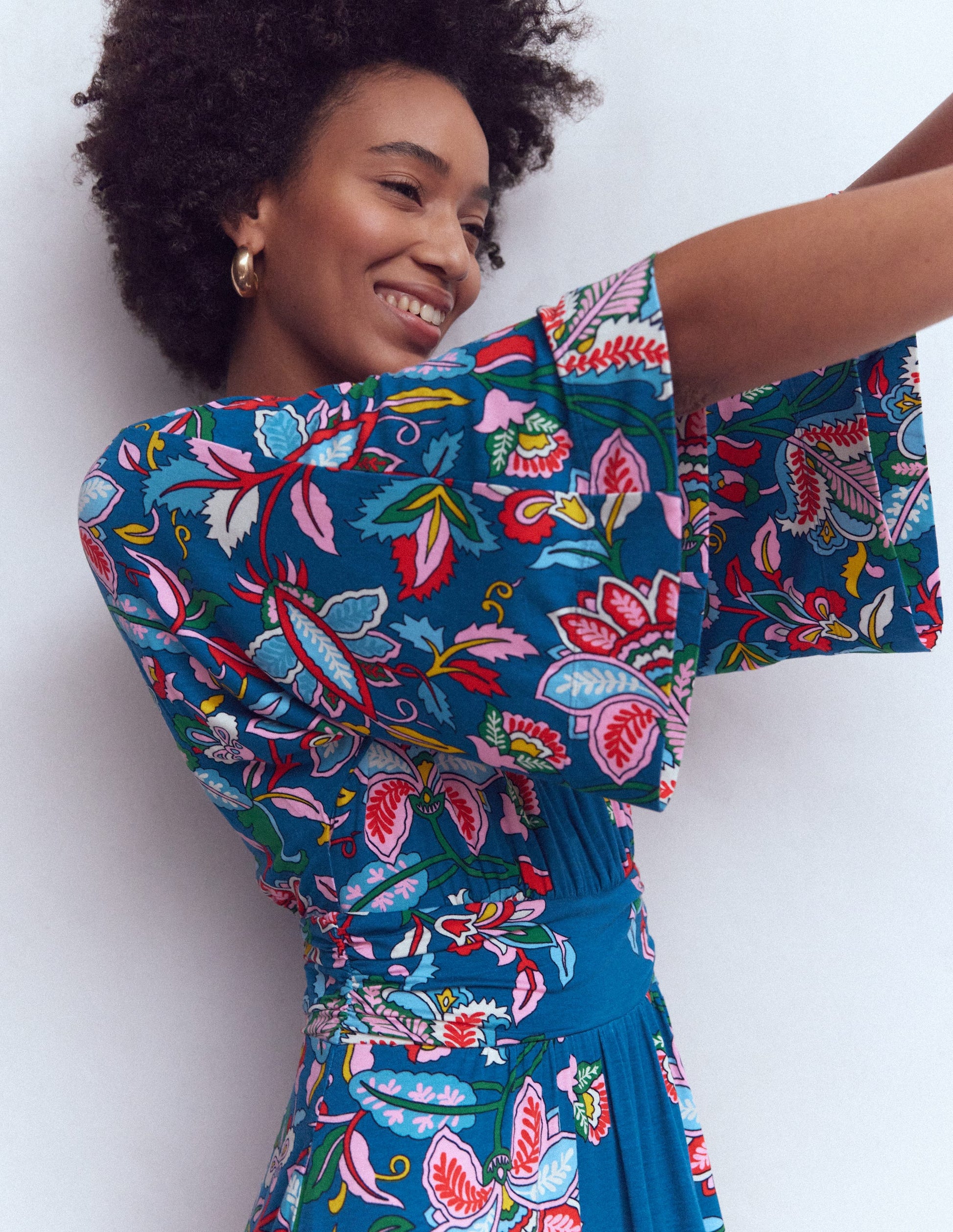 Imelda Kimono Jersey Dress-Blue, Botanical Trail-2