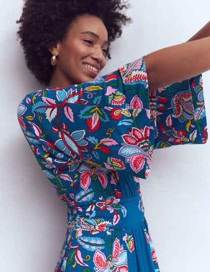 Imelda Kimono Jersey Dress-Blue, Botanical Trail-2