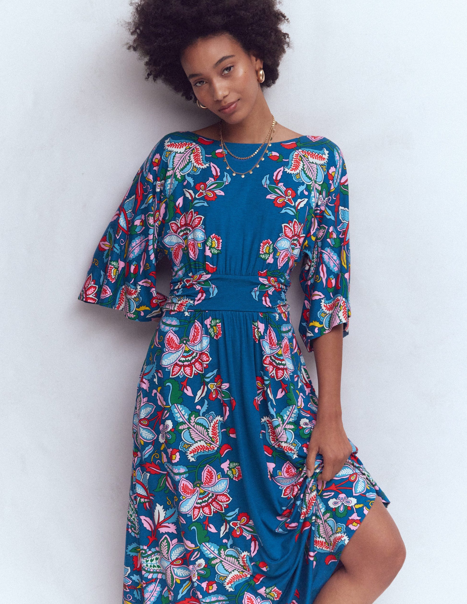 Imelda Kimono Jersey Dress-Blue, Botanical Trail | Boden USA Imelda Kimono Jersey Dress-Blue, Botanical Trail | Boden USA