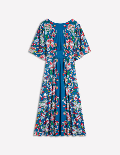 Imelda Kimono Jersey Dress-Blue, Botanical Trail-5