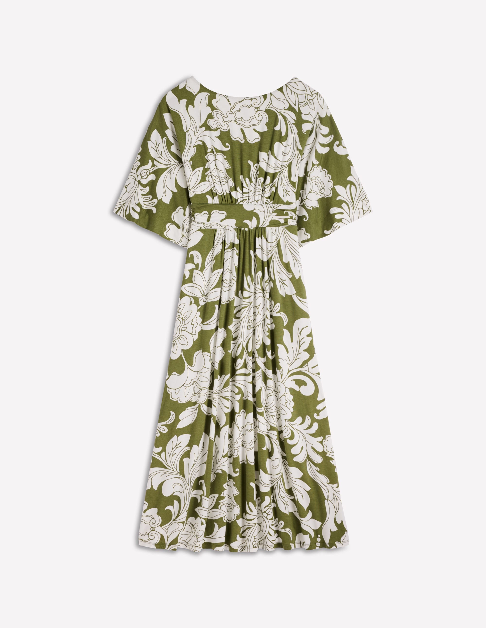 Imelda Kimono Jersey Dress-Olive, Botanical Flourish Mono - Image 7