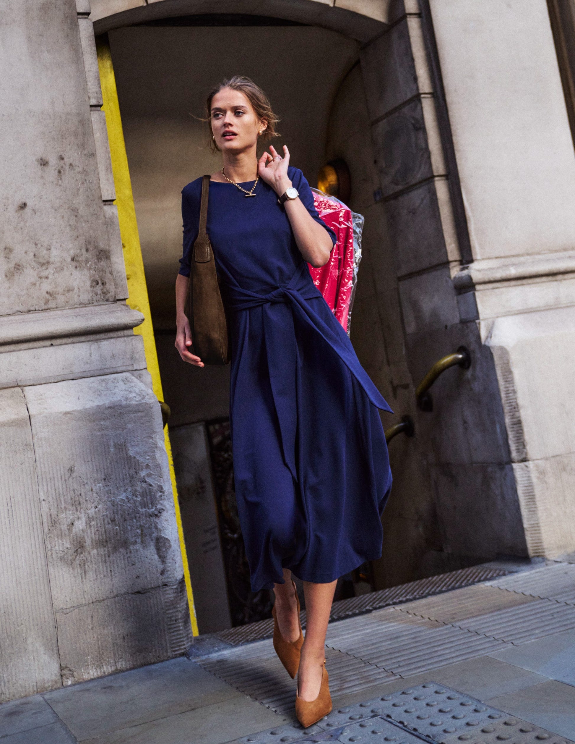 Mathilde Tie Waist Ponte Dress-Navy | Boden USA Mathilde Tie Waist Ponte Dress-Navy | Boden USA