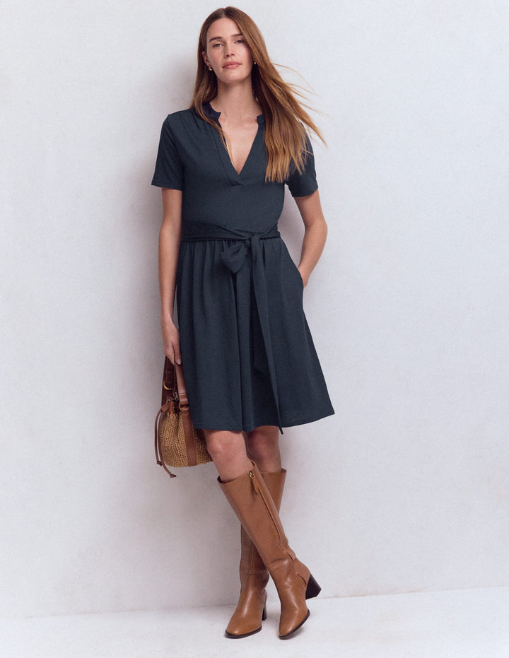 Daisy Flippy Jersey Dress-Navy