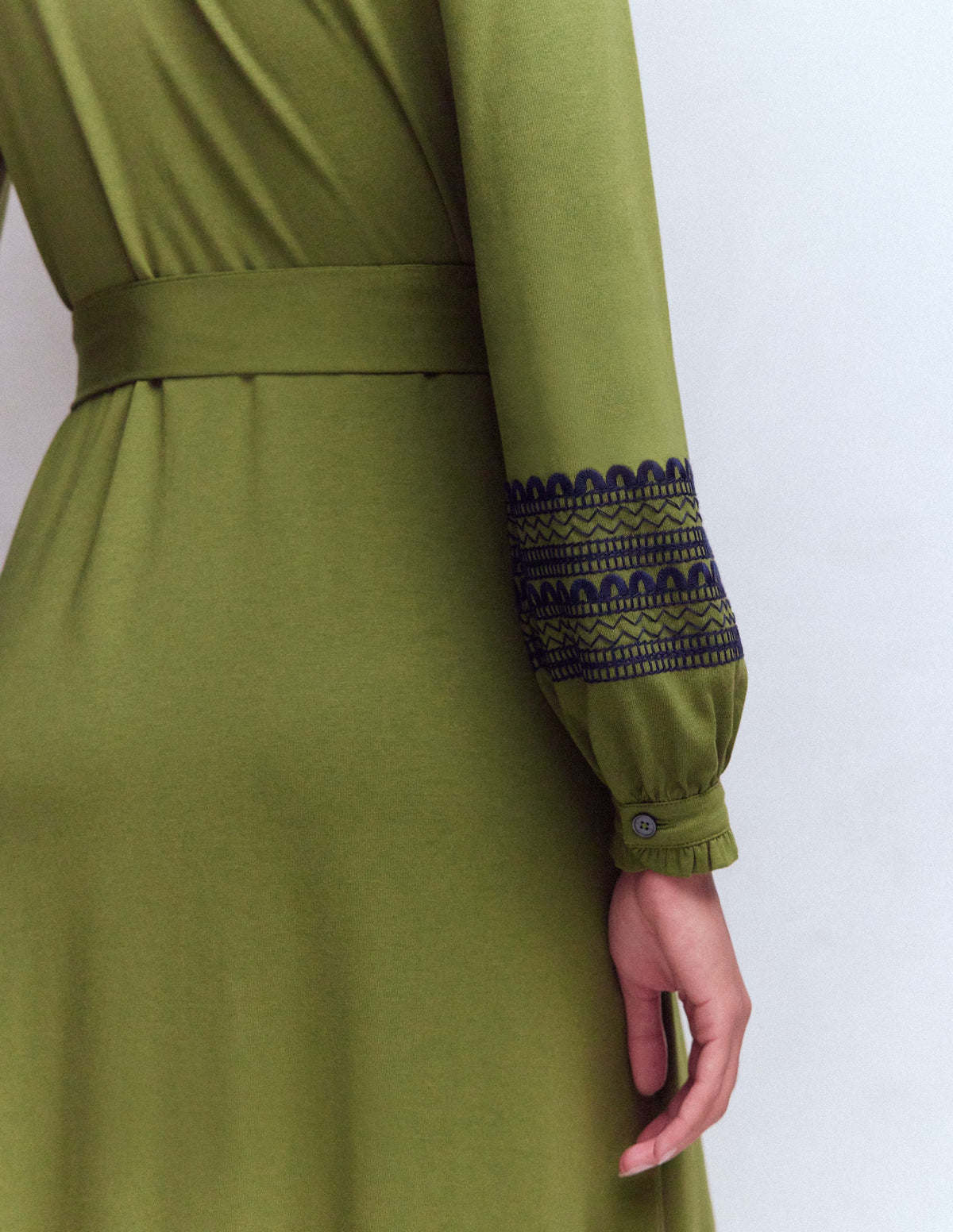 Embroidered Jersey Shirt Dress-Olive - Image 2