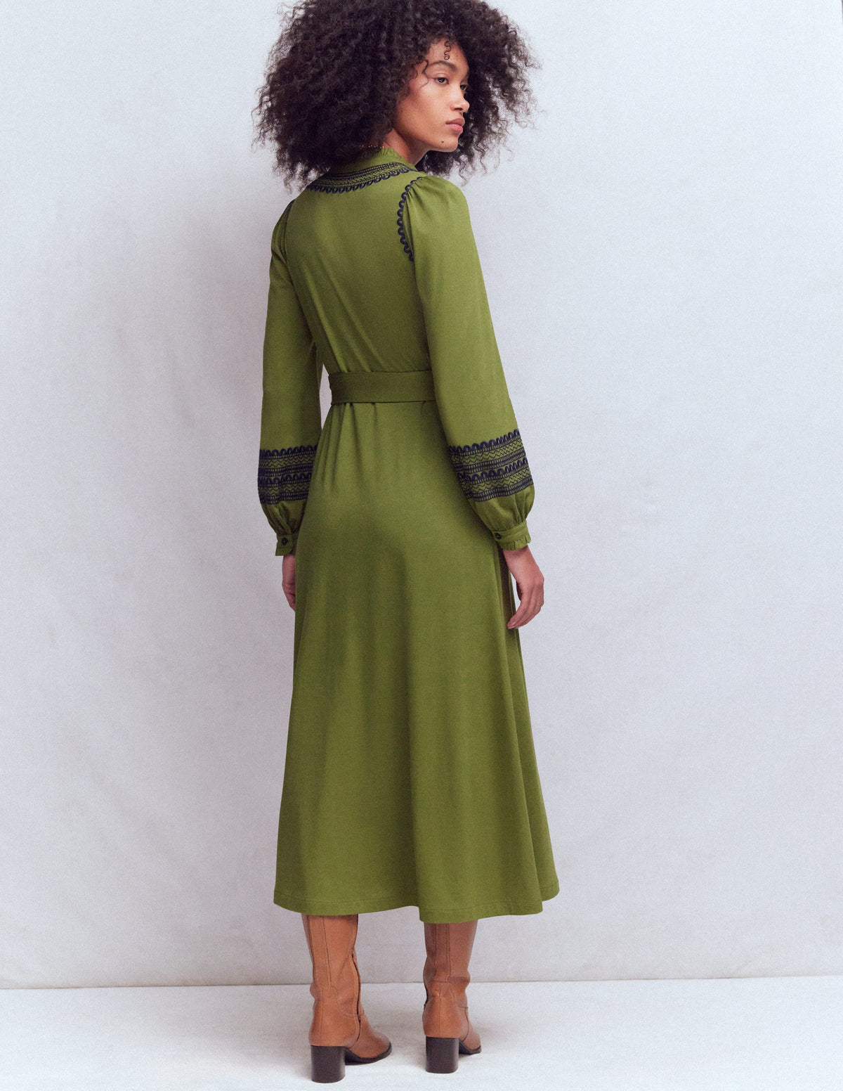 Embroidered Jersey Shirt Dress-Olive - Image 3