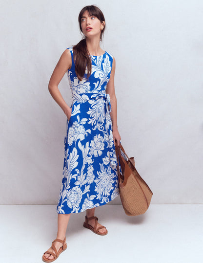 Tamsin Jersey Midi Dress-Blue, Botanical Flourish Mono-1
