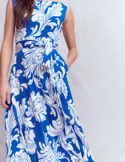Tamsin Jersey Midi Dress-Blue, Botanical Flourish Mono-2
