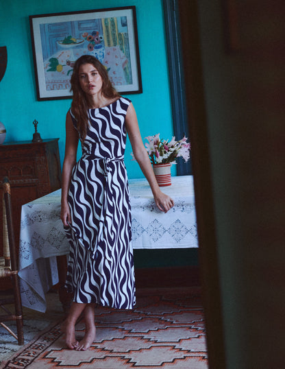 Tamsin Jersey Midi Dress-French Navy, Rhythmic Wave-1